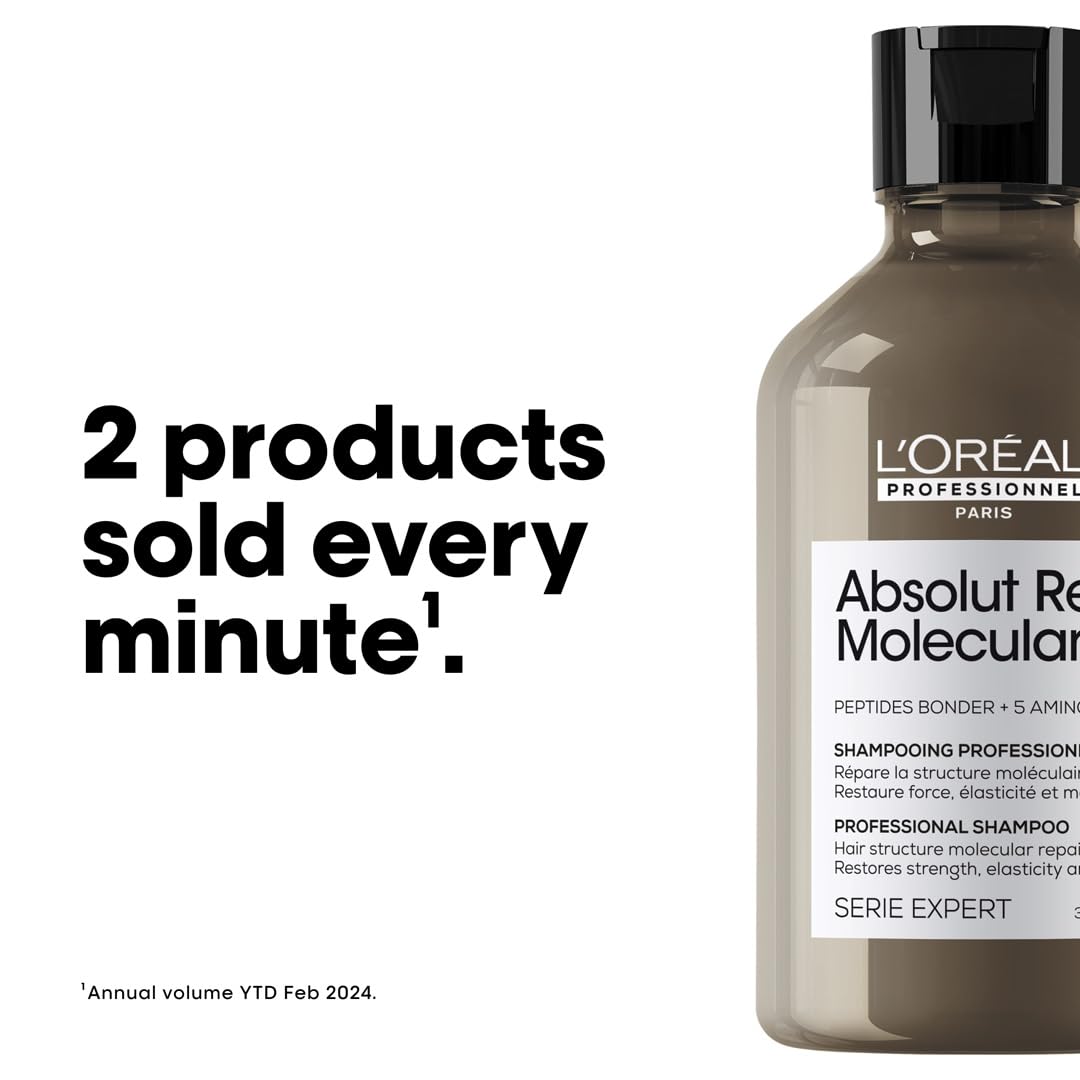 L'Oreal professional shampoo bottle with text about product sales on a white background