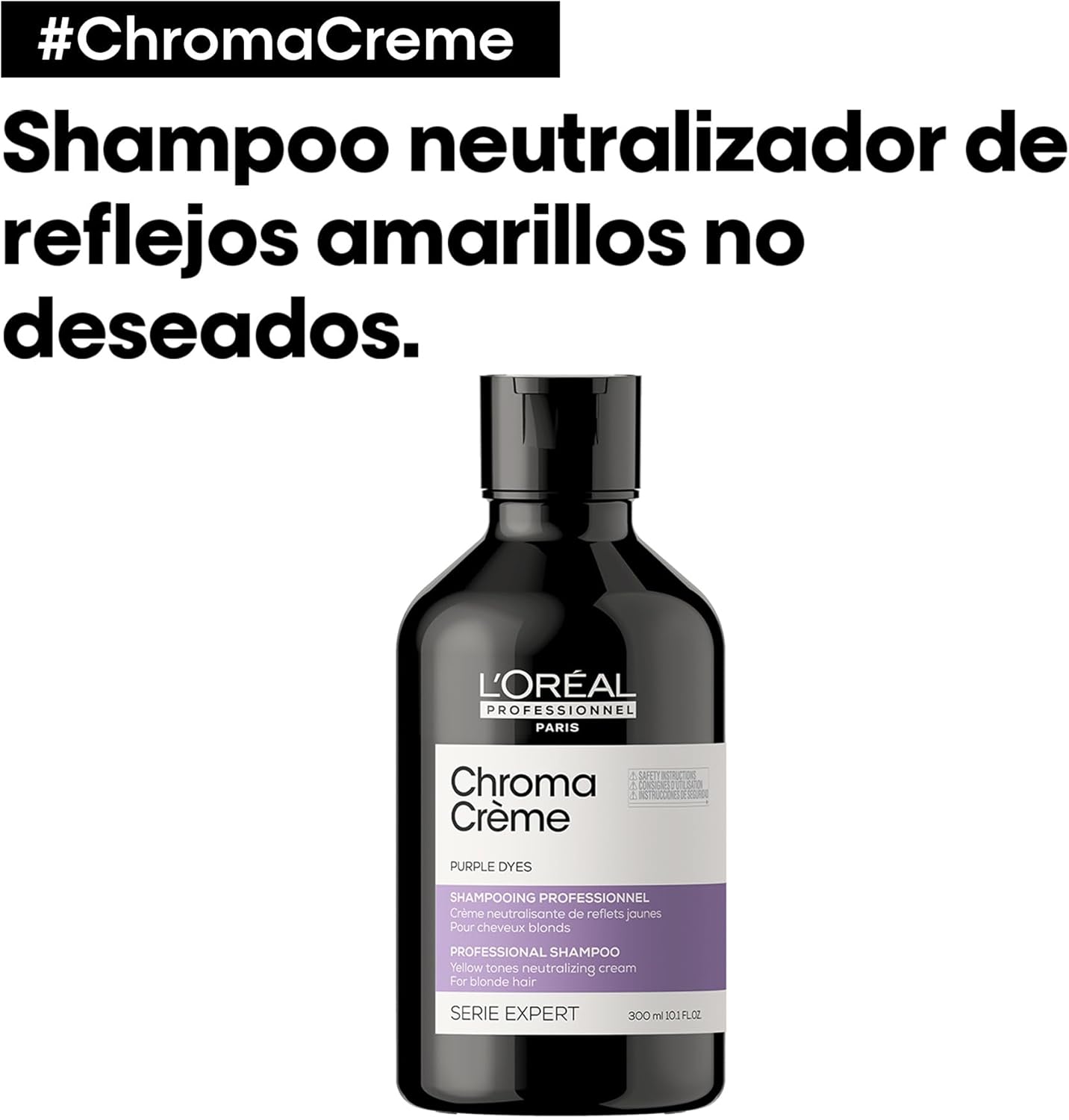 L'Oreal Chroma Creme shampoo bottle with text on a white background