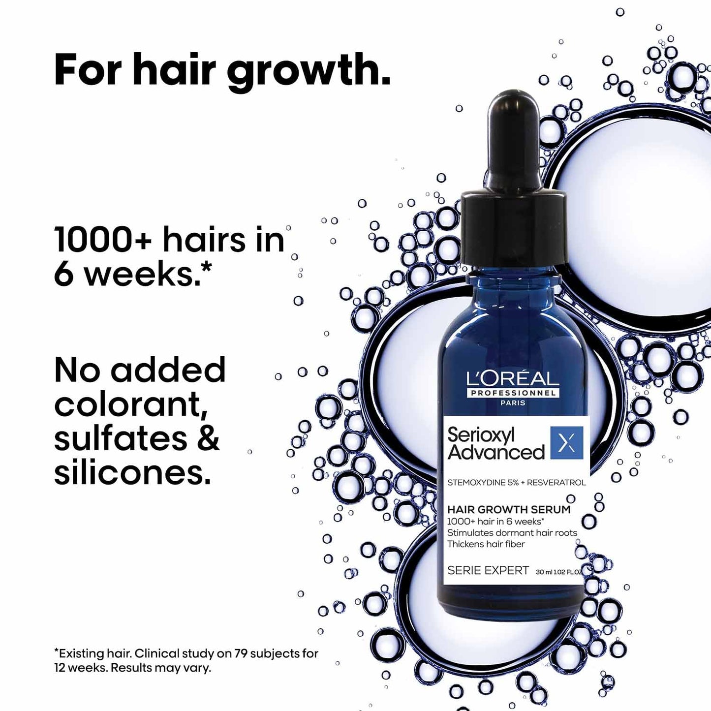 L'Oreal Serie Expert hair growth serum with dropper on a white background