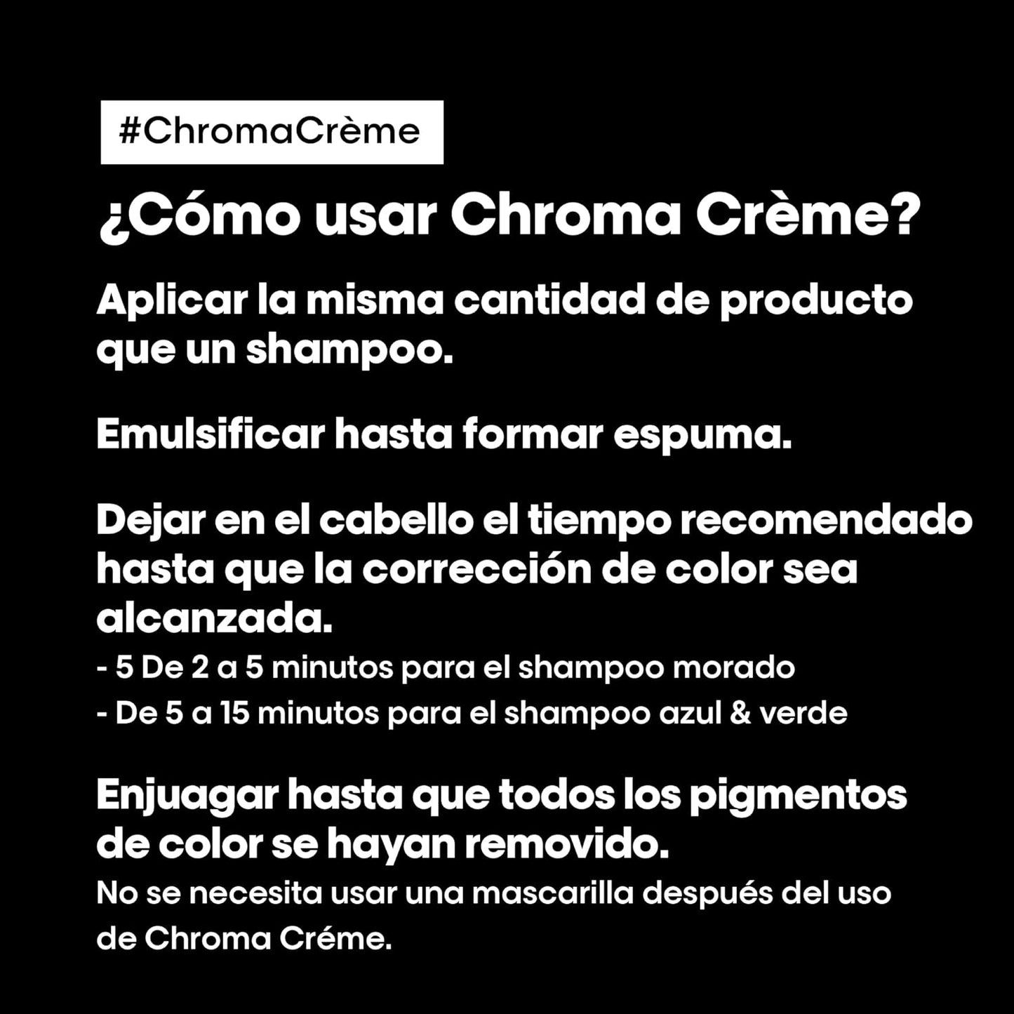Instructions for using Chroma Crème on a black background