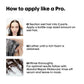 Instructions on how to apply a hair product with images and text.