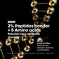 Advertisement for hair care product with peptide and amino acid text on a black background