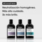 Three bottles of L'Oreal Chroma Crème hair care products on a white background with text about uniform neutralization, more care, and three times more shine.
