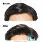 Before and after comparison of hair care product use on a person's head.