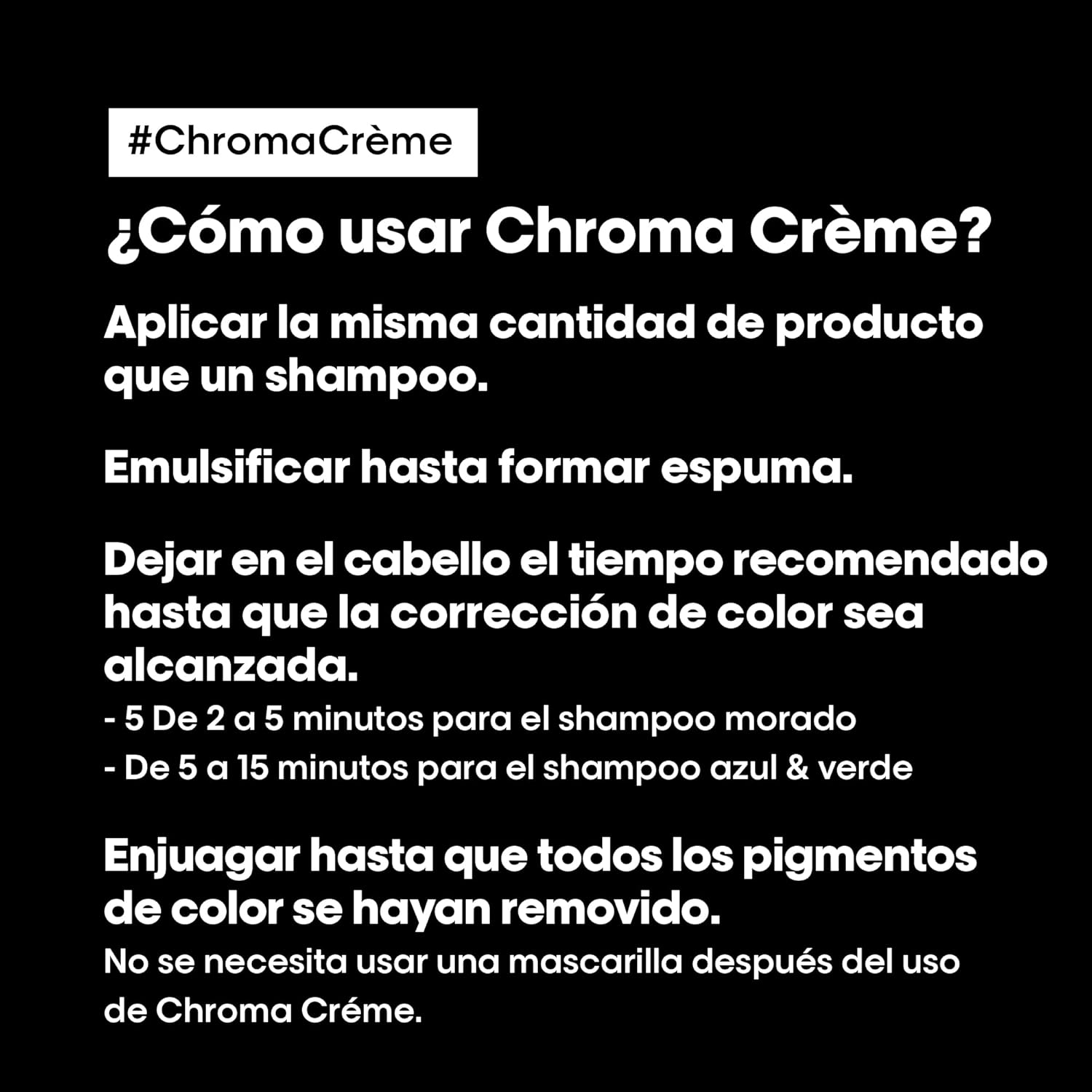 Instructions for using Chroma Crème on a black background