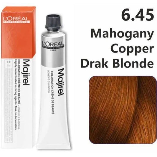 L'Oréal Professionnel Majirel Permanent Hair Colour - 6.45 Dark Copper Mahogany Blonde (50g)
