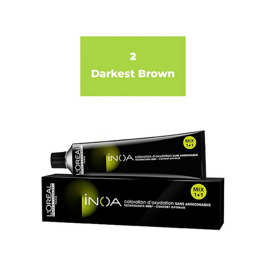 Loreal Professionnel Paris INOA Ammonia-free Permanent Hair Color - 2 (Darkest Brown)