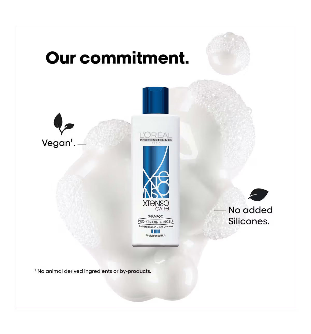 L'Oreal Paris shampoo bottle with branding and product features on a white background