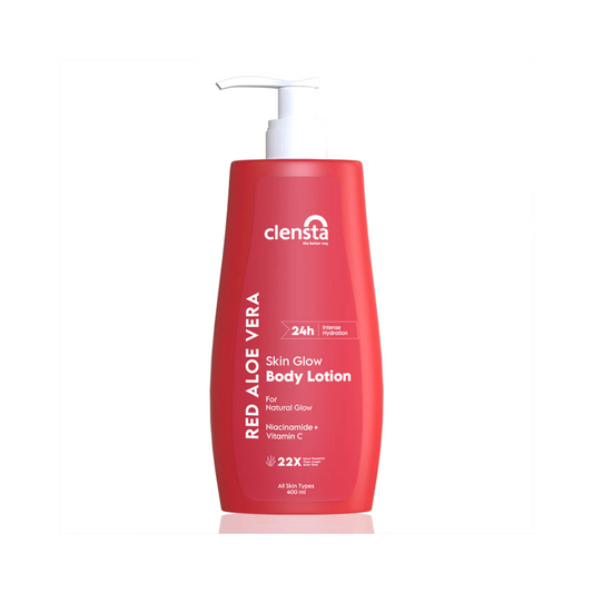 Clensta red aloe vera skin glow body lotion 24hrs intense hydration 400ml- Niacinamide+vitamin c 22x more powerfull